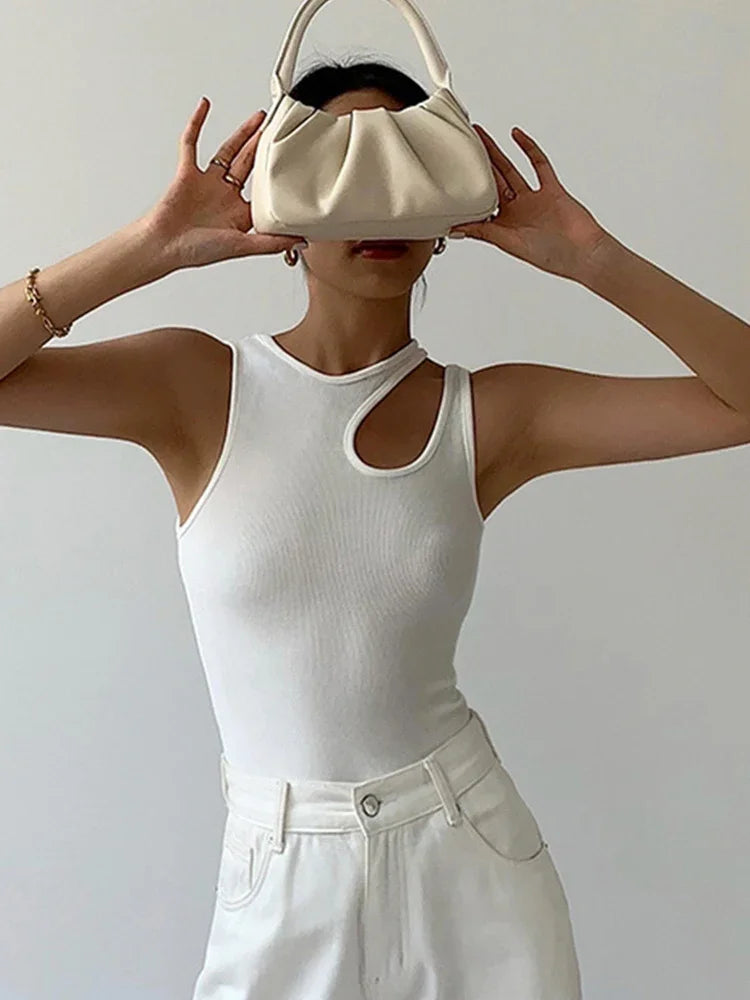 Casual white cut t shirt women round neck sleeveless korean slim t shirts women clothing 2024 summer fashion