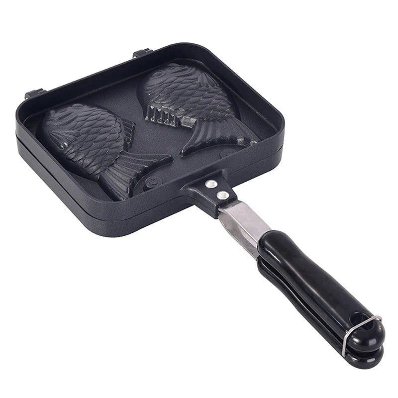 Kitchen Japanese Taiyaki Double Fish Shaped Hot Dessert Waffle Cake Maker Pan Japanese Pancake Double Pan Fry Pan Waffle Molds