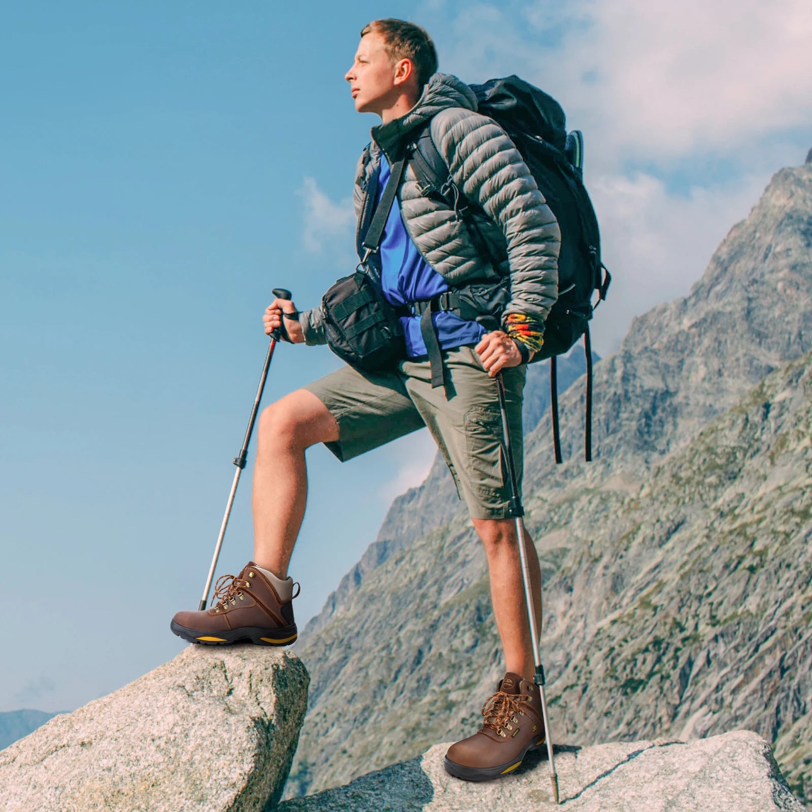 Zoleker Hike Boots for Men,Soft Toe, Slip Resistant Safety Shoes, Waterproof Anti-Fatigue Brown