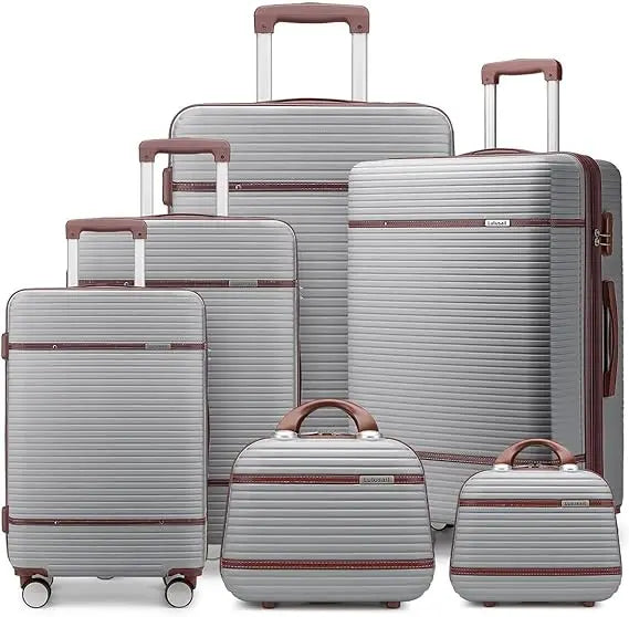 Luggage Sets 6 Piece with two Cosmetic Case, Expandable(Only 28 & 24") Hardside Luggage with 360° Spinner Wheels, Durable Luggag