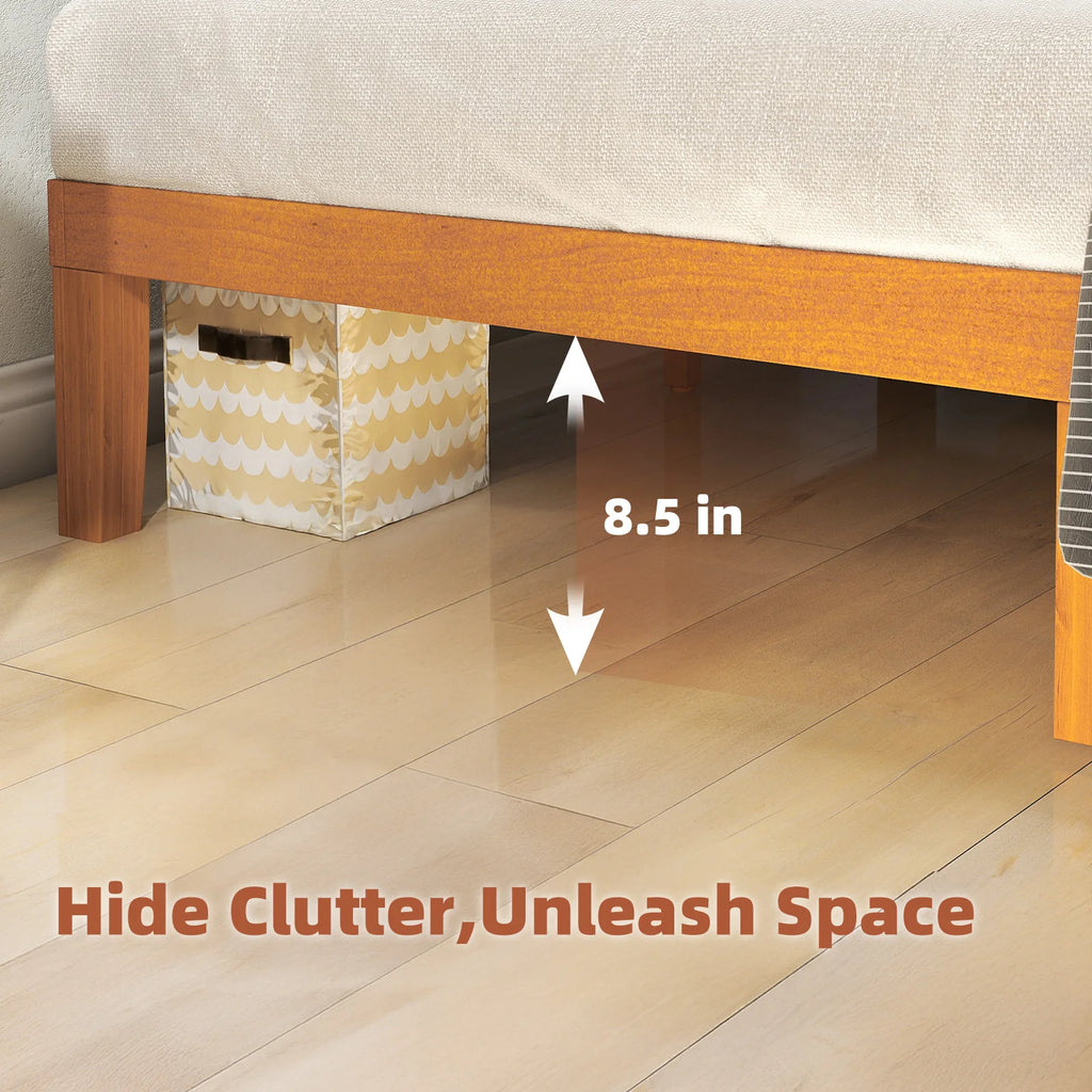JHK Queen Solid Wood Bed Frame with Sturdy Wood Slat Support No Box Spring Needed Easy Assembly Eco-Friendly For Living Room
