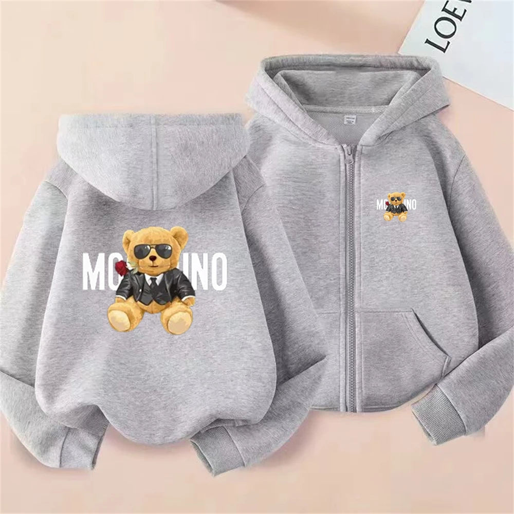 Children Little Bear Hoodie Toddler 3-12 Year Coat  Fashion zipper style Clothing Boys Girls Tops Spring Leisure Sweatshirr