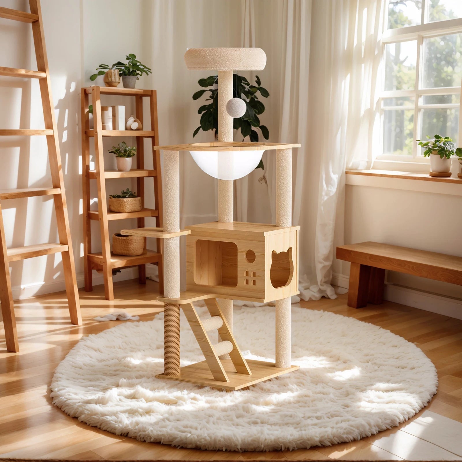 48.8" Modern Cat Tower, Wood Cat Tree Tower for Indoor Cats, Cat Treewith Sisal-Covered Scratching Posts and Top Perch