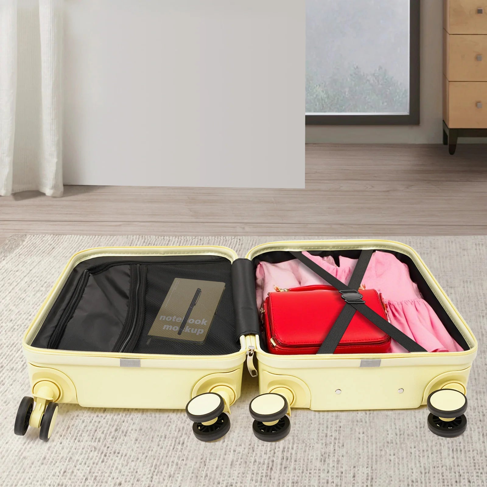 20" Carry On Luggage with Cup Holder USB Port Hard Top Handle Shell Rolling Travel Suitcase with Spinner Wheels