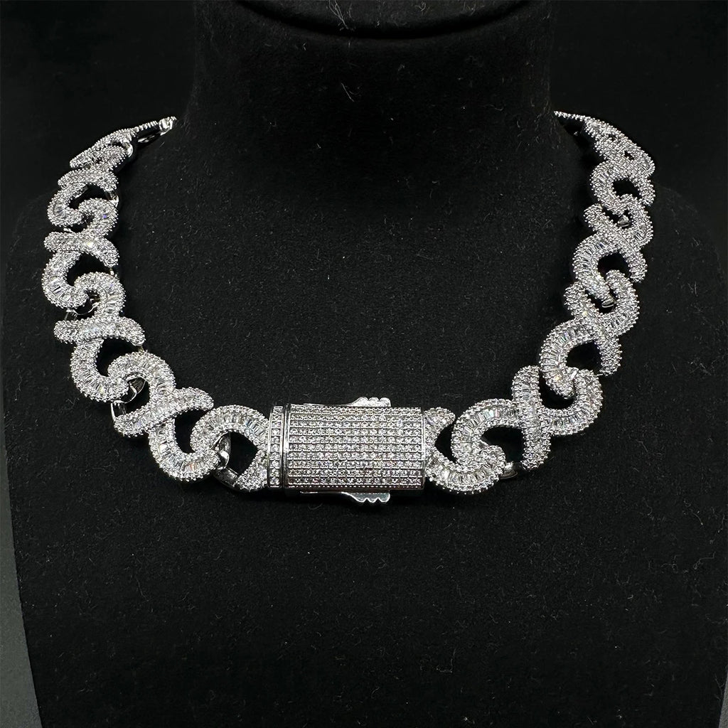 Aokaishen Spring Clasp Baguette Infinity Chain for Women Necklace Choker Real Gold Plated Hip Hop Jewelry