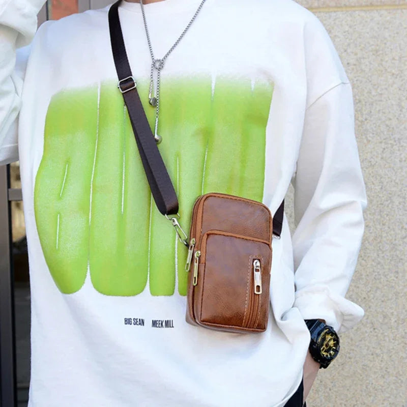 Men'S Shoulder Bag Multi-Function Leather Messenger Casual Crossbody Bags High Quality Male Purse Phone Chest Pack