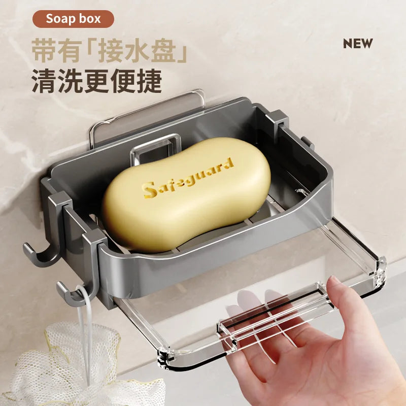 Modern bathroom wall mounted soap dish without water accumulation new balcony soap box household drain storage rack