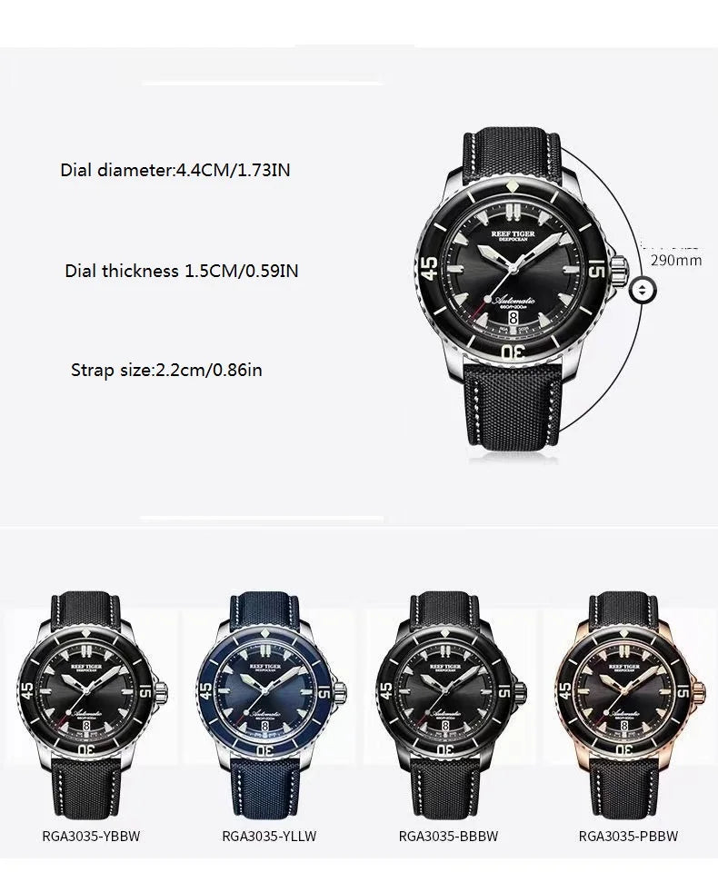 reef tiger brand fully automatic mechanical watches, business men's watches, personalized and fashionable luminous men's sports