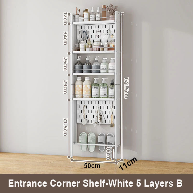 Bathroom Shelf Bath Corner Rack Toothbrush Shampoo Holder Rack Toiletries Organization Entrance Perforated Board Storage Shelves