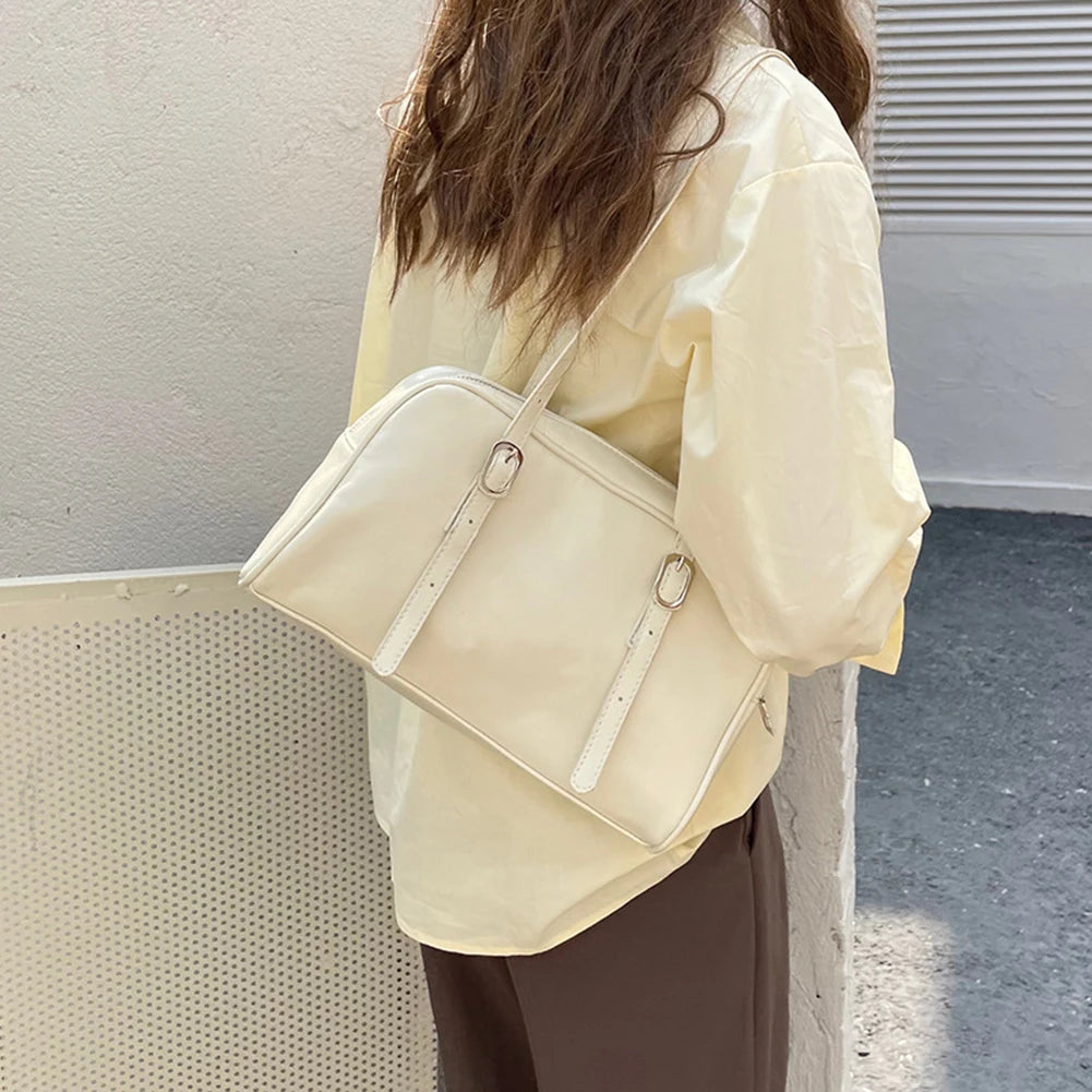 PU Leather Daily Shoulder Bag Large Capacity Women Chic Hobo Bag Solid Color Single Shoulder Bag Adjustable Strap Messenger Bag