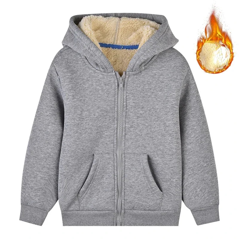 Unisex Winter Fleece Hoodies for Boys Sweatshirt Casual Thicken Warm Kids Zipper Coat Tops 8 9 10 12 Years Girls Clothes Cotumes