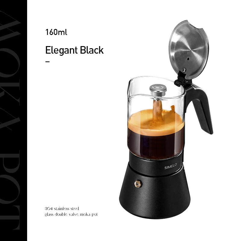 SIMELO Double Valve Moka Pot Stainless Steel Household Coffee Maker Italian Espresso Extraction Machine for Coffee Lovers