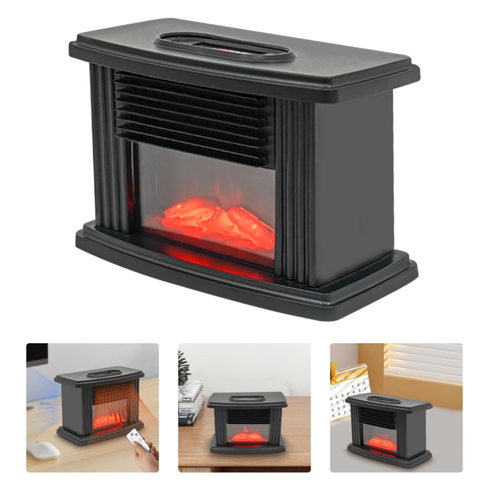 Electric Fireplace Heater 1000W 107.63FT² Applicable Area 3D Simulated Flame 3 Gears Speed 1-8H Timer 15-32°C Adjustment