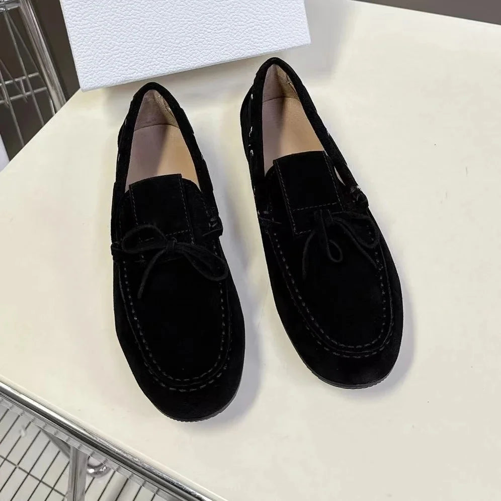 2025 Newest Spring Handmade Kid Suede Round-Toe Slip-Ons Woman Flats Comfortable Mary Janes Mules Shoes Clogs Zapatos De Mujer