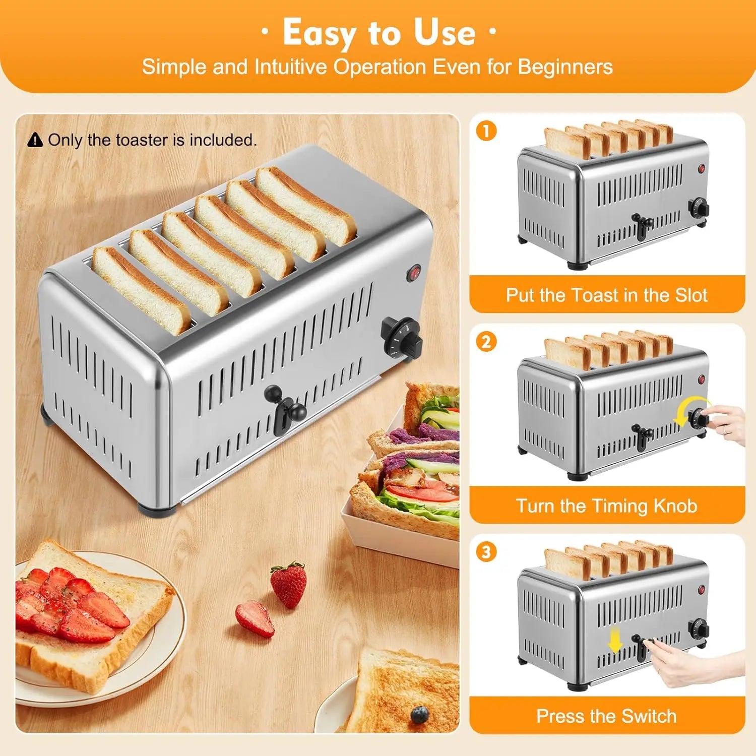 Stainless Steel Bread Maker 6-Slice with Bagel & Defrost Reheat for Kitchen Cooking Appliance