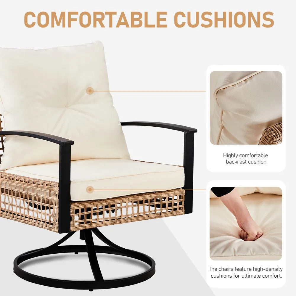 Set of 3 In/Outdoor Garden Swivel Rocker Patio Chair and Table 360Degrees Yellow