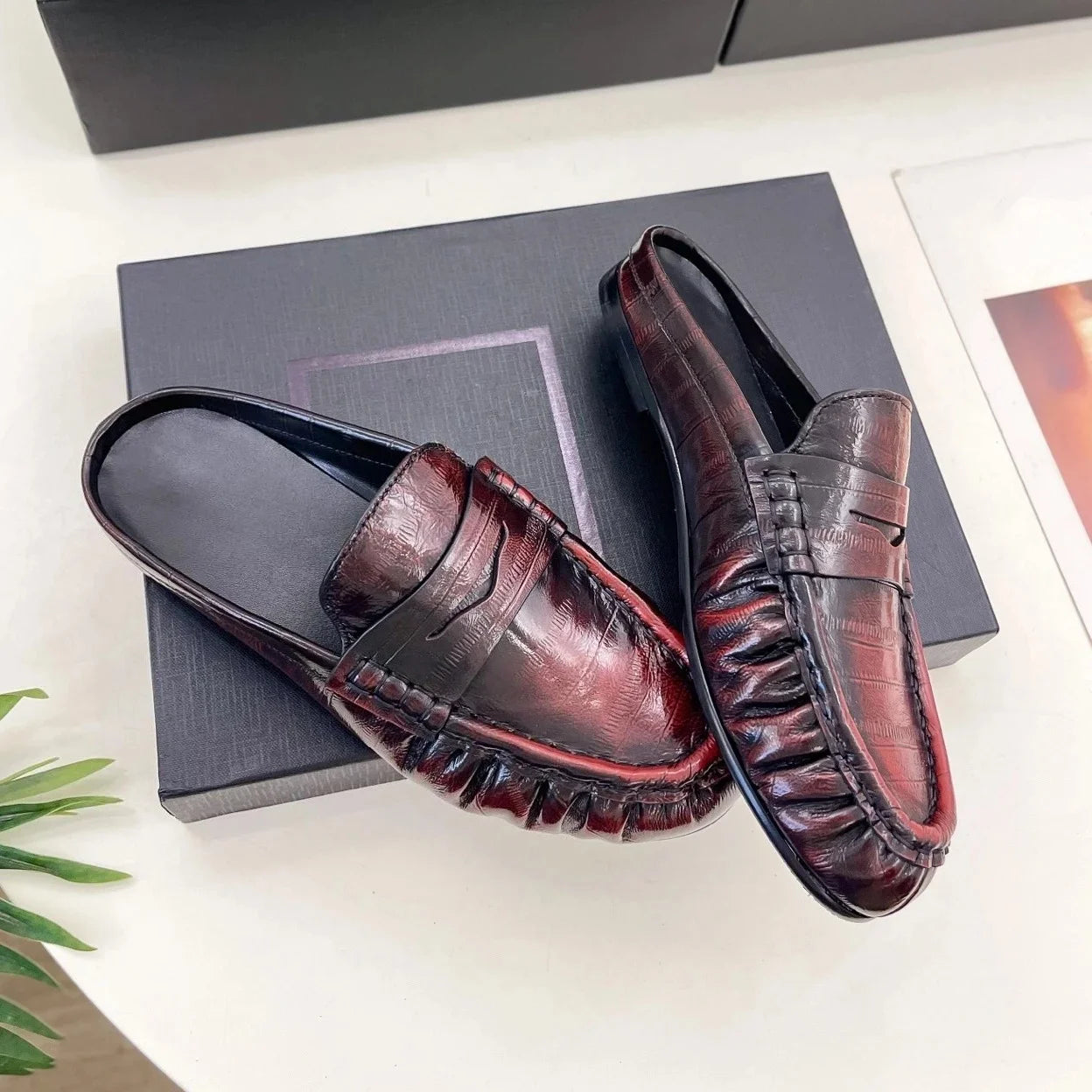 Genuine Leather Round-toes Mary Janes Slingback Gladiator Sandals Mules Loafers Female Slip-Ons Handmade Shoes Zapatos De Mujer