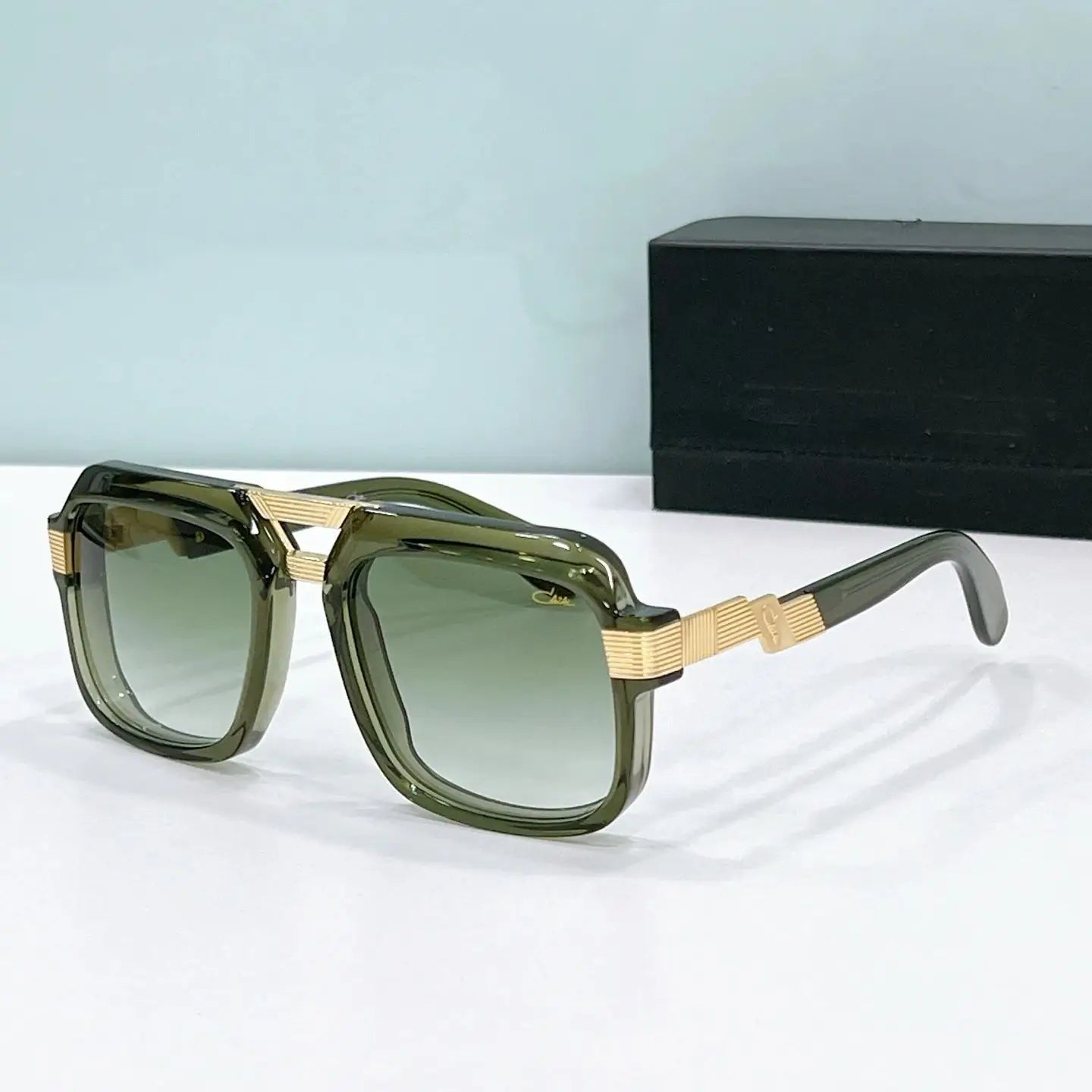 Original CCAZAL MOD669 Luxury Design Square Casual Men Sunglasses Trendy Top Quality Green Acetate Frame Women Couple Eyewear