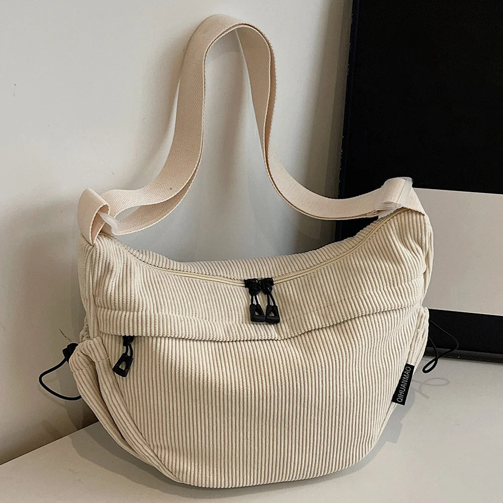 Corduroy Stylish Dumpling Bag Large Capacity Fashion Shoulder Bag Adjustable Strap Crescent Crossbody Bag Trendy Carrying Bag