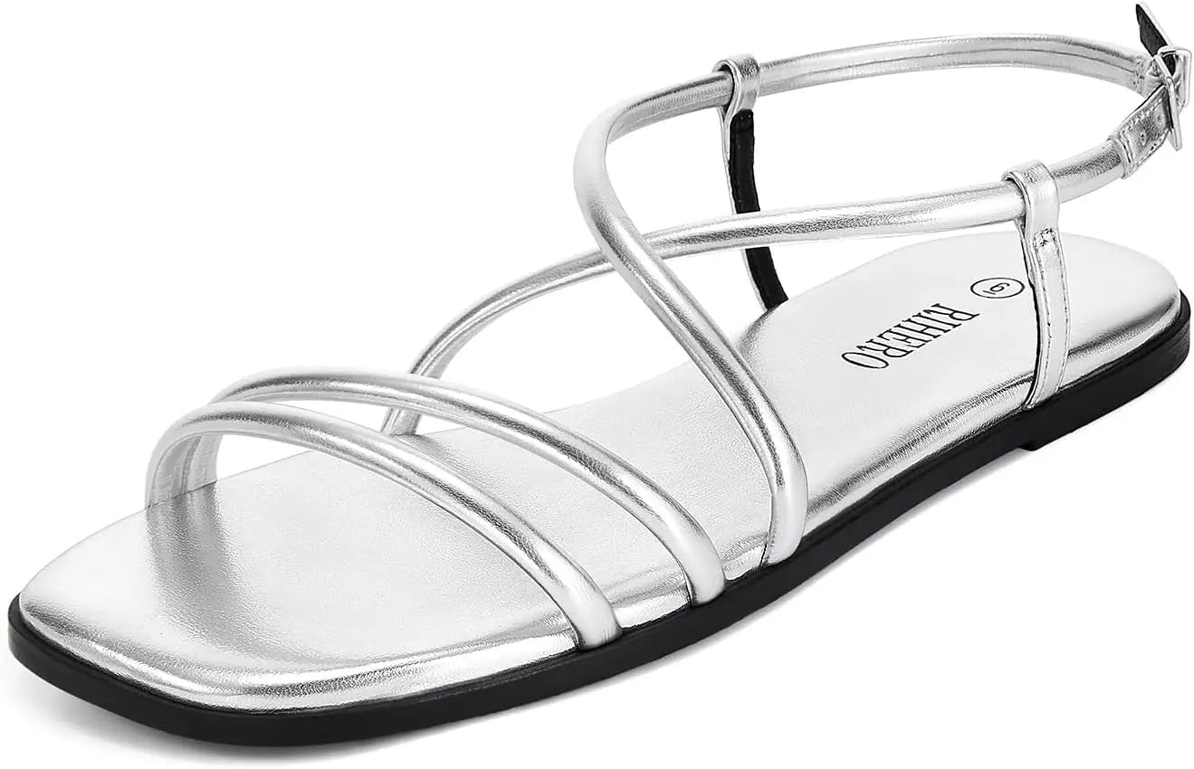 Women's Strappy Flat Sandals Summer Lace Up Open Toe Comfortable Slip-On Ankle Strap Sandals