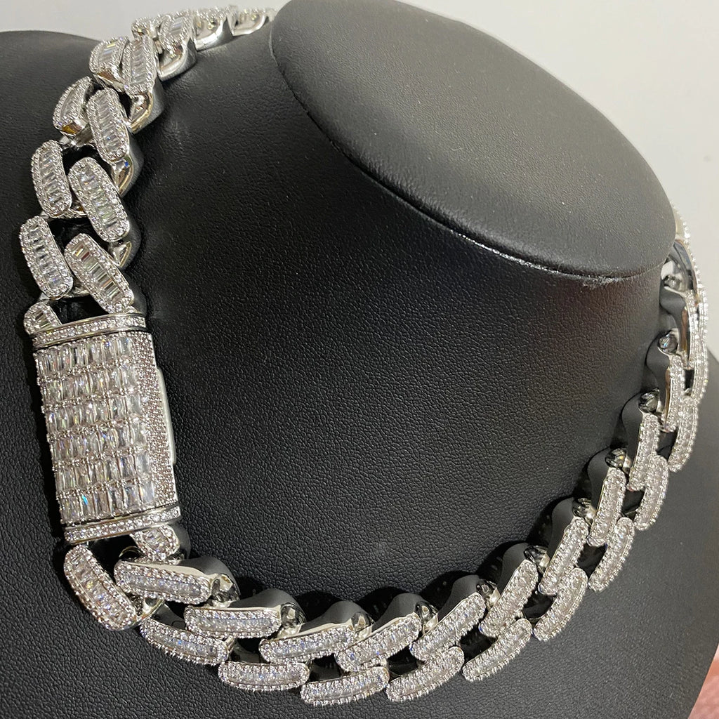 Aokaishen Baguette Miami Cuban Link Chain for Men Neckace Choker Real Gold Plated Hip Hop Fashion Jewelry