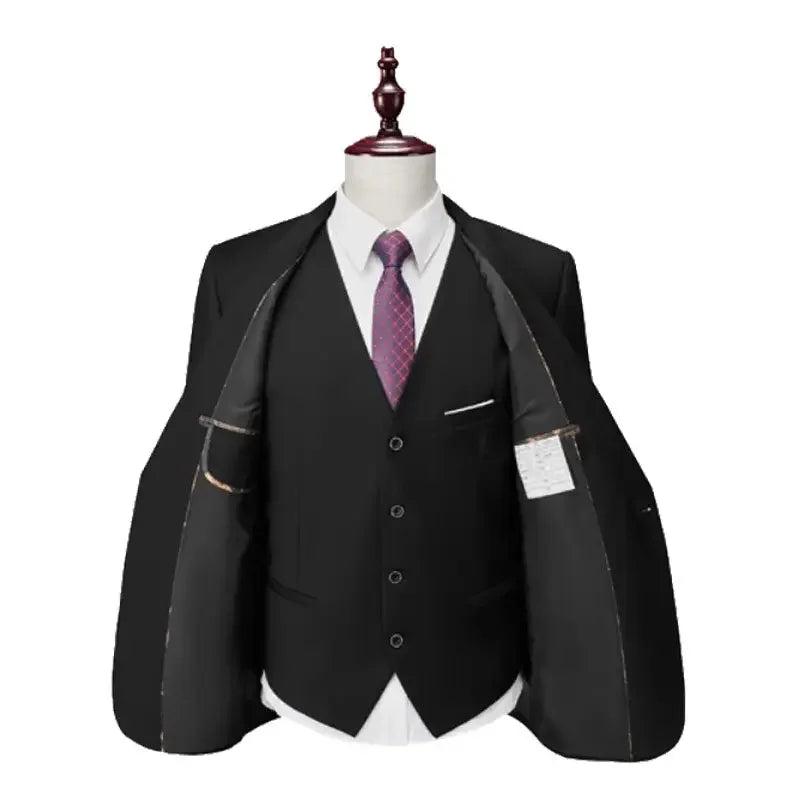 Suit (Blazer+ Vest + Trousers) Men's Fashionable Gentleman Business British Style Solid-color Banquet Host Casual Wedding Suit