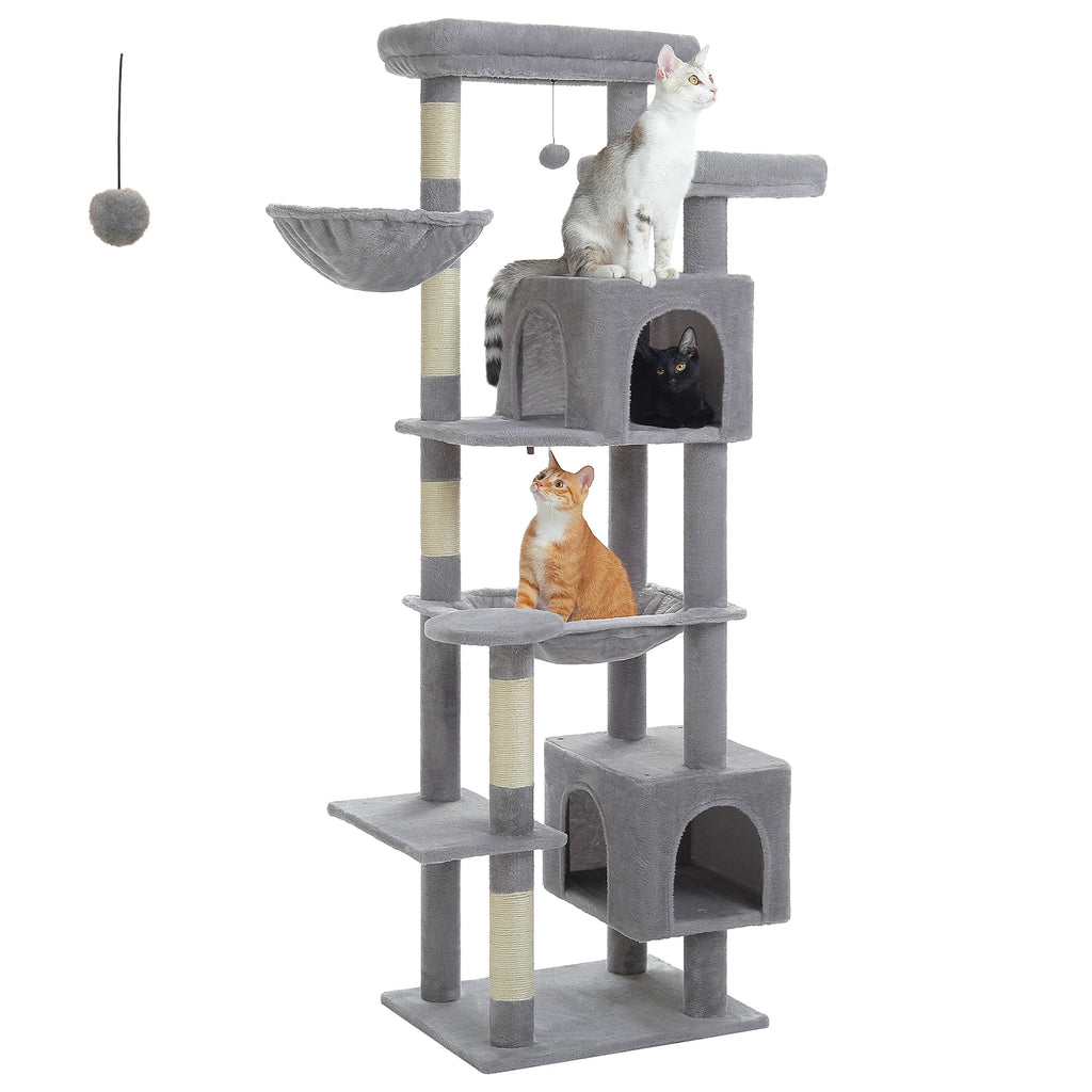 Large Cat Tree for Indoor Large Adult Cats, Multi-Level Cat Tower with Scratching Posts Super Large Hammock Cozy Condo Top Perch