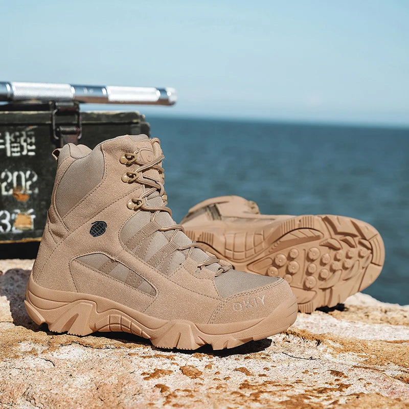 Hiking Men Shoes Mid-top Outdoor Comfortable Anti-slip Combat  Boots Men Shoes Thick-soled Sporty Keep Warm Casual Men Shoes