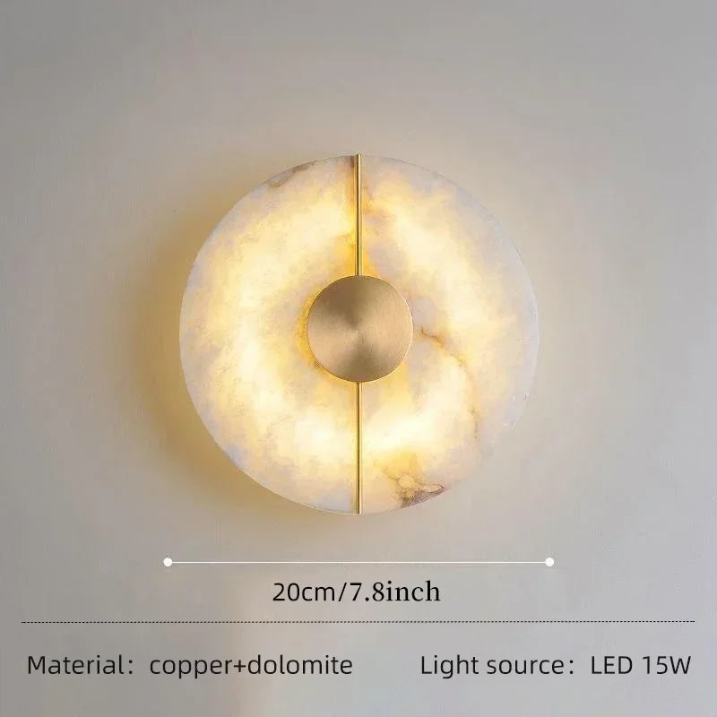 Minimalist Round Marble LED Wall Lamp Alabaster Sconce for Bedroom Bedside Living Room Corridor Kitchen Modern Home Decor Light