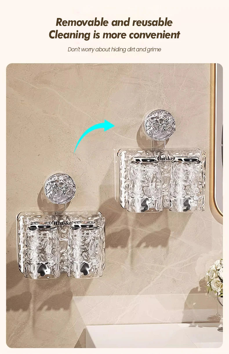 Bathroom Toothbrush Holder With Glacier Pattern Wall Mounted Non Perforated Suction Cup Storage Rack Toothbrush Set Storage Rack