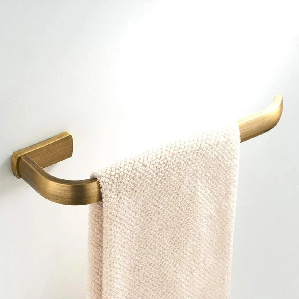 Antique Style Brass Bathroom Accessories Set: Towel Holder, Toilet Paper Holder, Robe Hook, and Brushed Brass Wall Mount