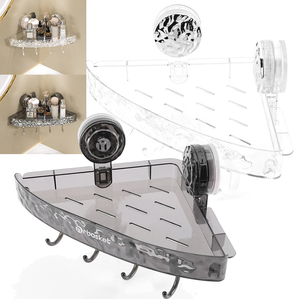 Bathroom Shower Shelf Storage Basket with 4 Hooks Wall Mounted Organizer for Shampoo Conditioner Waterproof for Bathroom Storage