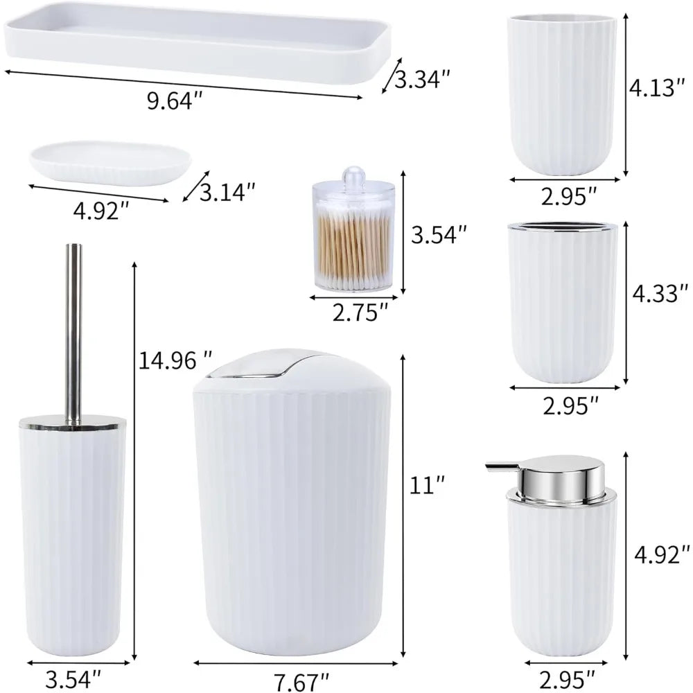 bathroom accessories sets complete, 8 pcs bathroom accessory set with trash can, soap dispenser, soap dish, toothbrush holder,t