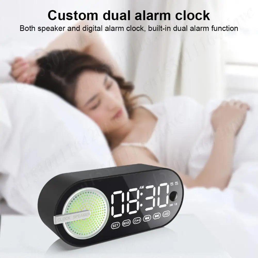 Wireless Bluetooth Speaker Small Digital Alarm Clock LED Display with Dual Alarms Human-Activated Living Room Office Decoration