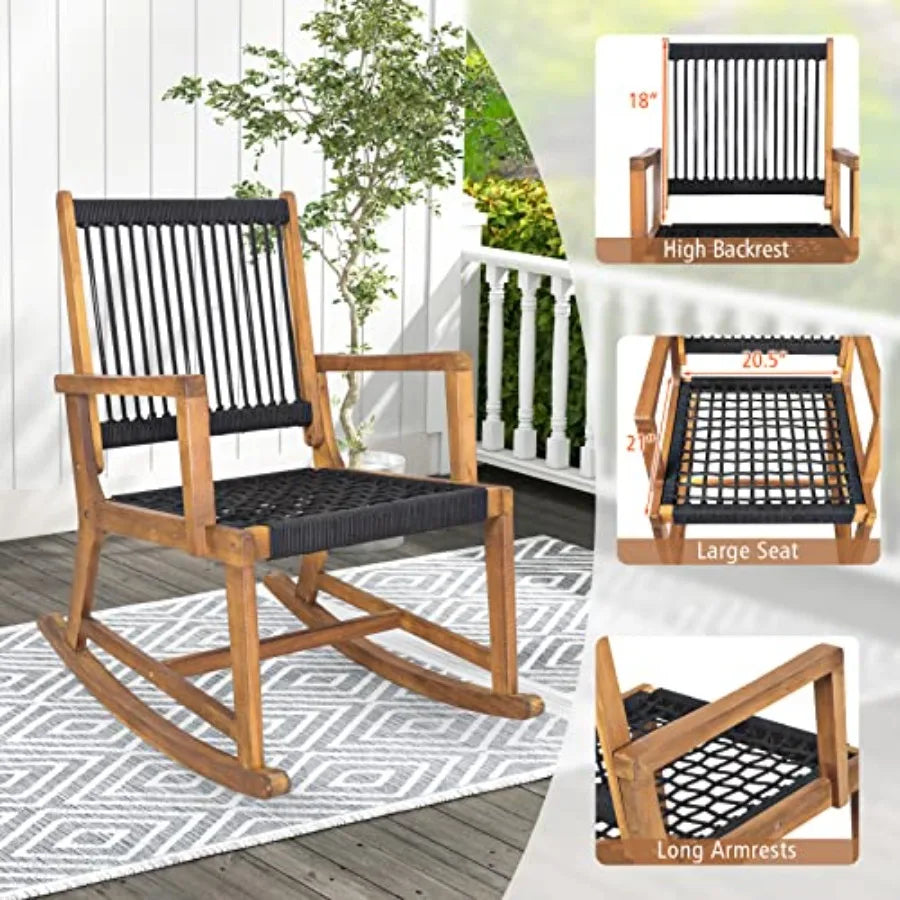 Acacia Wood Rocking Bistro Set 3 Piece Patio Bistro Set with Coffee Table AllWeather Wooden Conversation Set Rocker Bistro Out