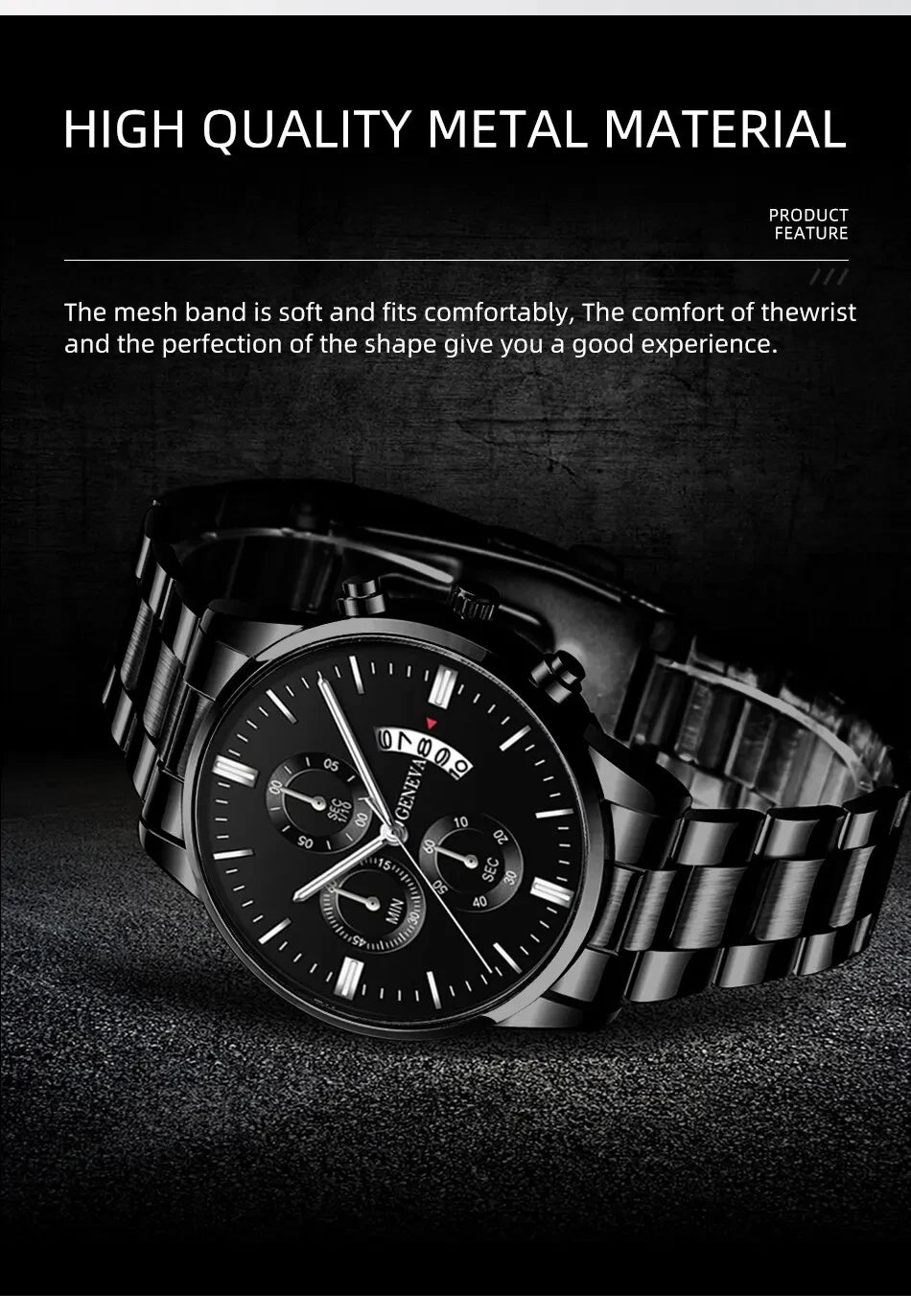 Fashion Mens Watches Luxury Black Stainless Steel Quartz Wrist Watch Man Business Watch for Men Calendar Clock Reloj Hombre