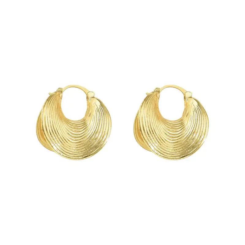 Unique Geometric Irregular Striped Large Ear Buckle Earrings for Women Creative Metal Gold Color Fan Shaped Earring Jewelry Gift
