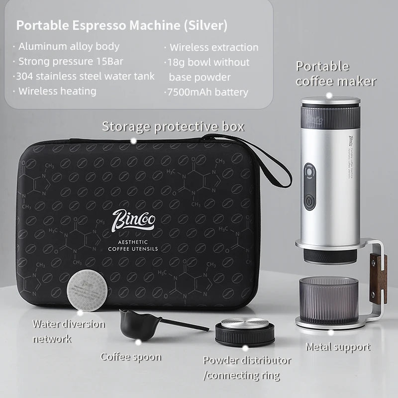 Bincoo Portable Electric Espresso Coffee Maker for Camping Wireless Heating Concentrated Extraction Coffee Machine Red Dot Award