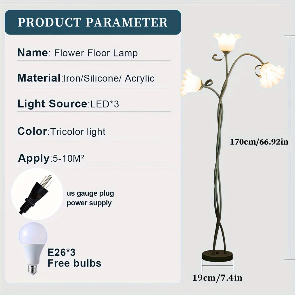 Decorative Adjustable Arm Floral Floor Lamp, American Retro Garden Light Net Red Creative Atmosphere Personality Bedroom Light