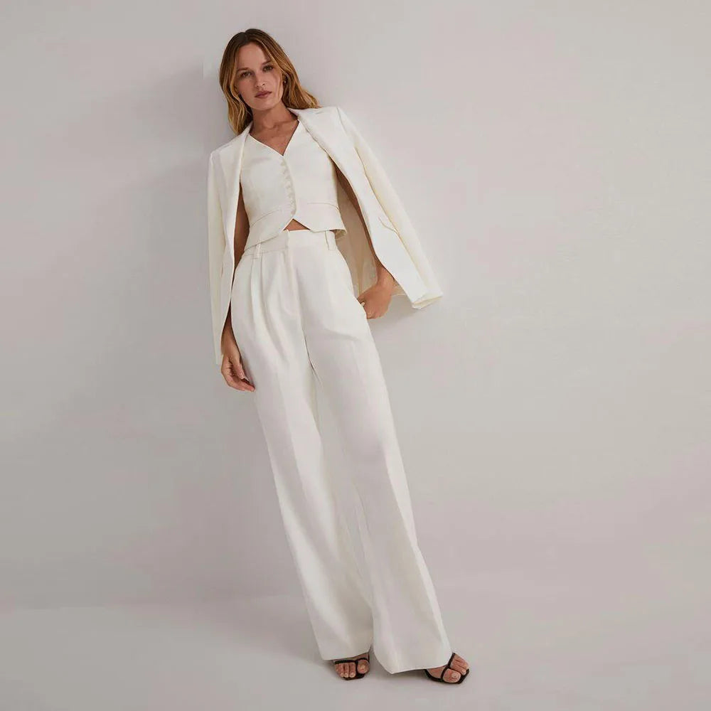 Luxury White Suits For Women 3 Pieces Jacket Pant Vest High Quality Notch Collar Single Breasted Formal Occasion Female Suits