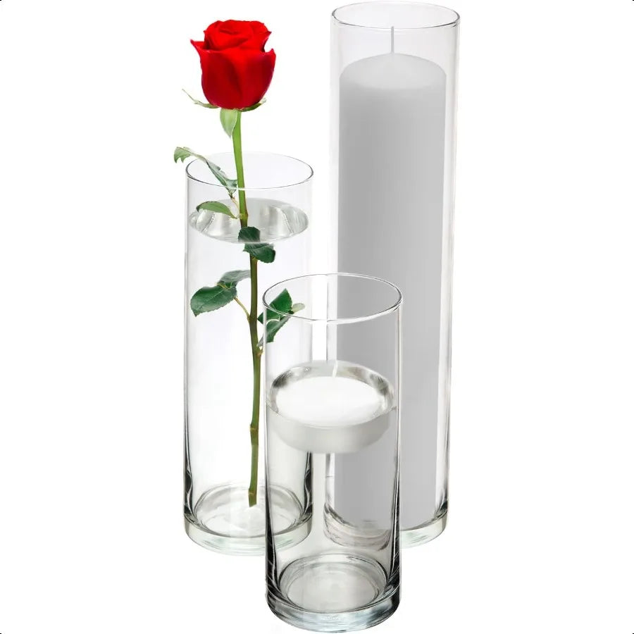 Glass Cylinder Vases Set of 3 Decorative Centerpieces for Home or Wedding by