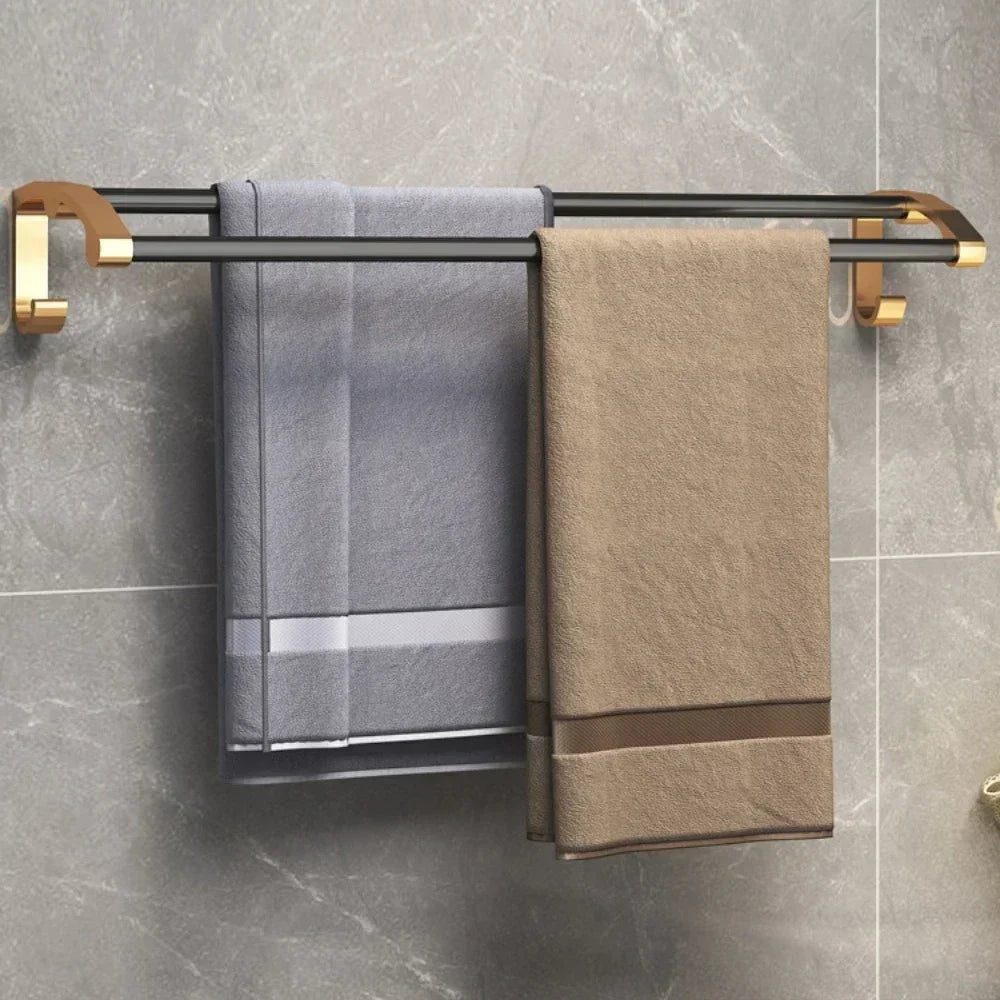 Bath Hardware Sets Organizer Aluminum Shower Towel Rack Black Gold Wall Mounted Bathroom Accessory Shelf Toilet Brush Holders
