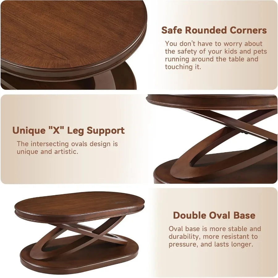 Oval Coffee Tables for Living Room 44 Inch Vintage Wood Walnut Coffee Table with Oval Base Traditiol and Unique XShaped Wooden