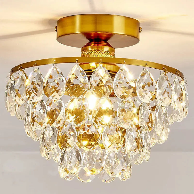 Modern Crystal Ceiling Lamp Hallway Cloakroom Small Chandelier French Style Semi Flush Mount Ceiling Light Gold /Black Luminaire