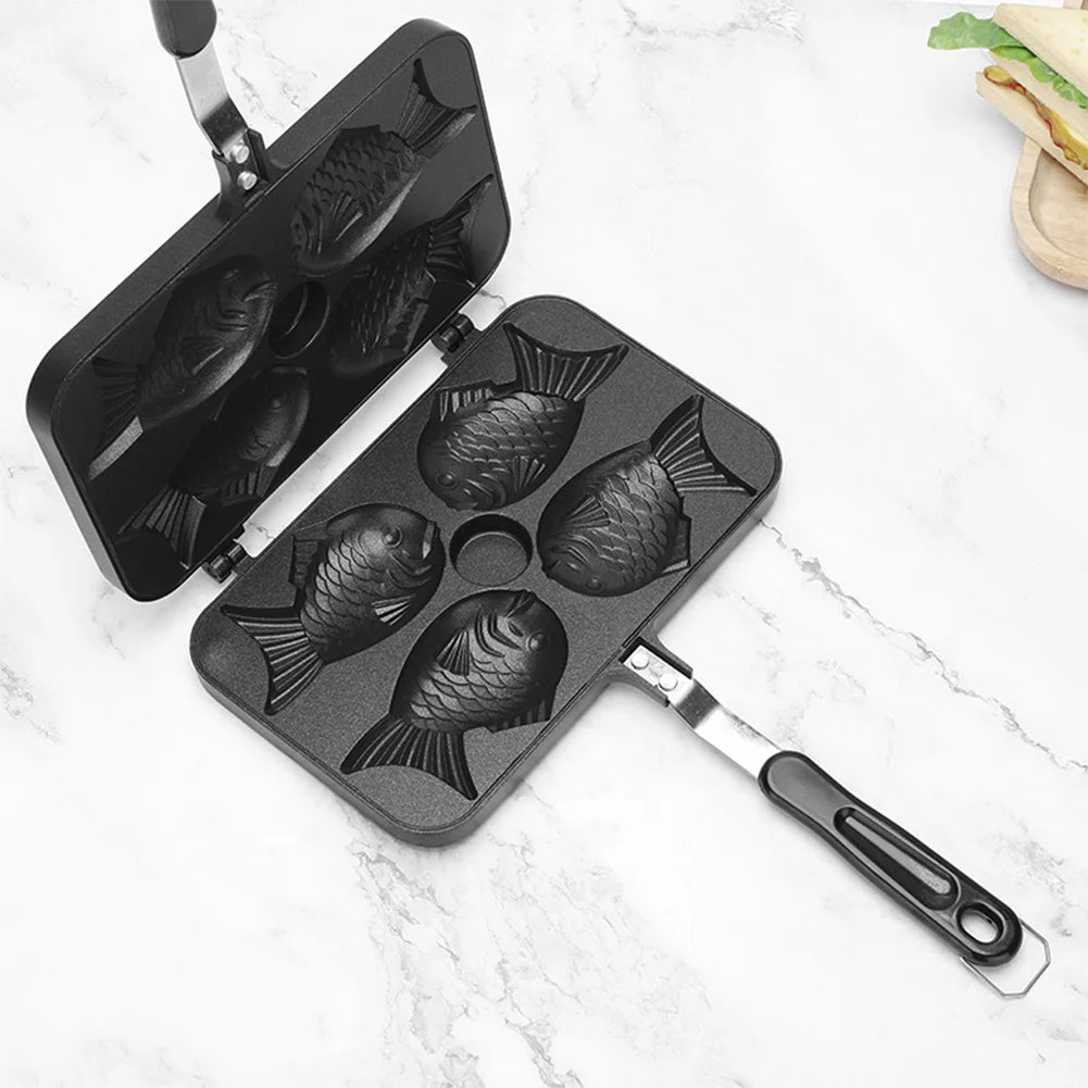 Kitchen Japanese Taiyaki Double Fish Shaped Hot Dessert Waffle Cake Maker Pan Japanese Pancake Double Pan Fry Pan Waffle Molds