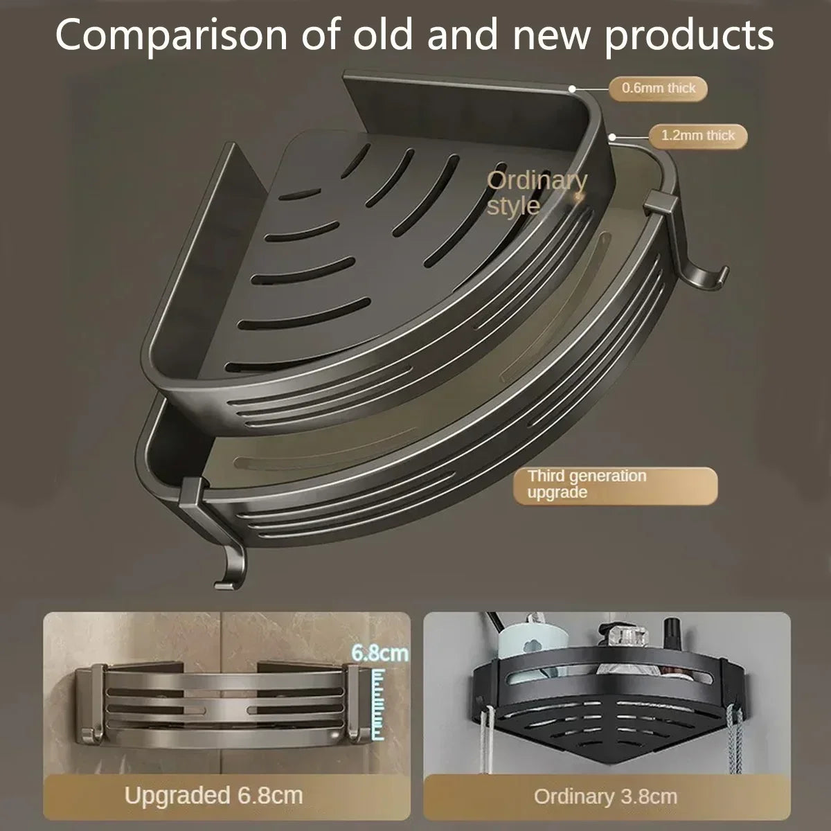 1-2PCS Shower Corner Shelf with Towel Bar Hook Space Aluminum Bathroom Shelf Without Drilling Shampoo Holder Bathroom Accessorie