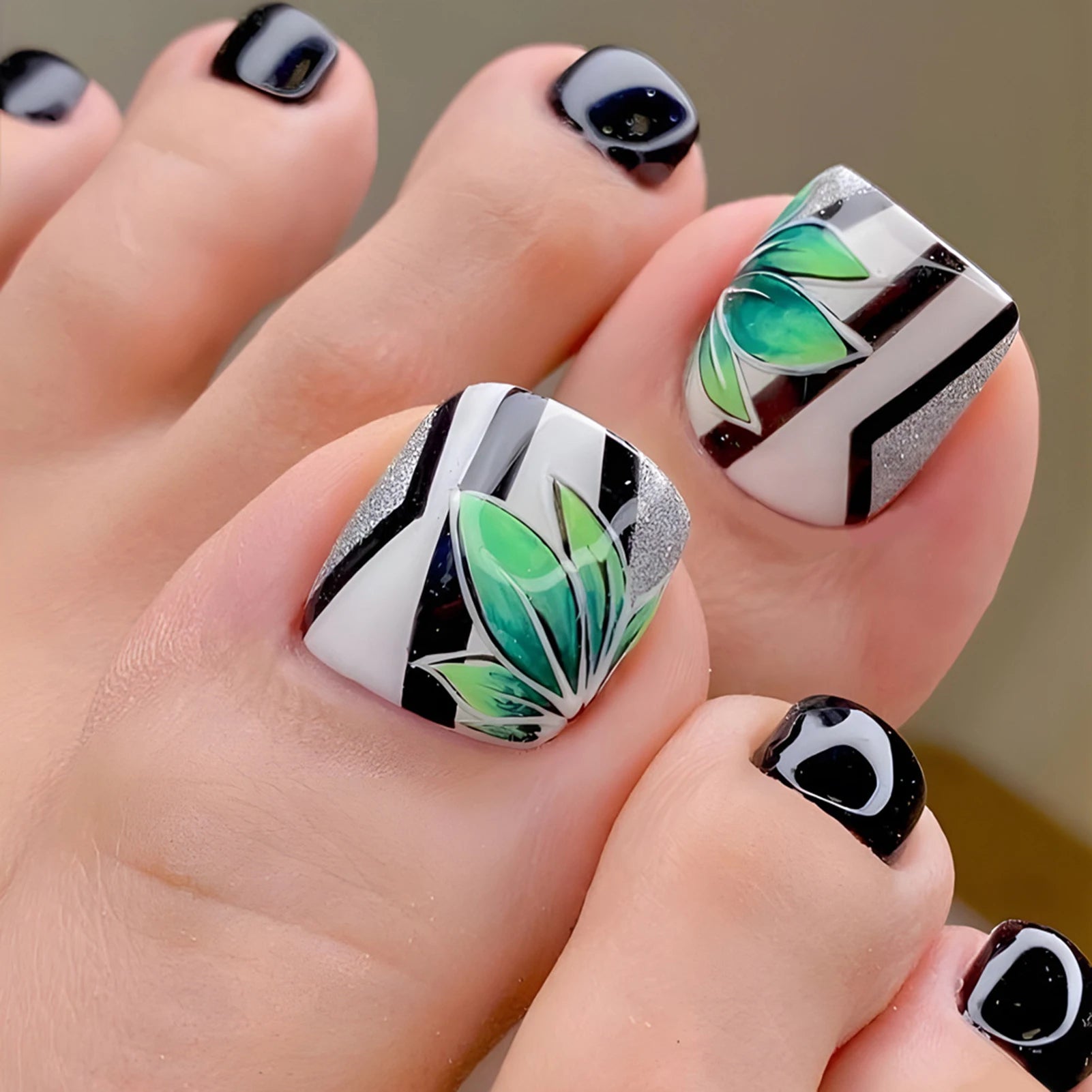 French Press on Toe Nails Tips Stacked Faux Diamonds Stick on Toenail with Gel for Toenail Decoration Home Fashion Nail DIY