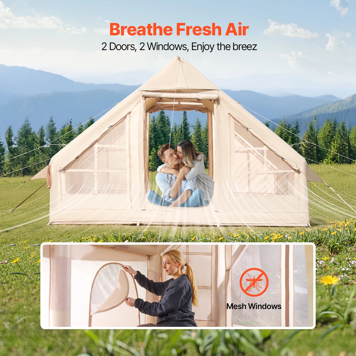 SucceBuy Inflatable Tents for Camp Easy Setup Blow up Tent with Hand Pump 300D Oxford Tent with Stove Jack Storage Bag Included