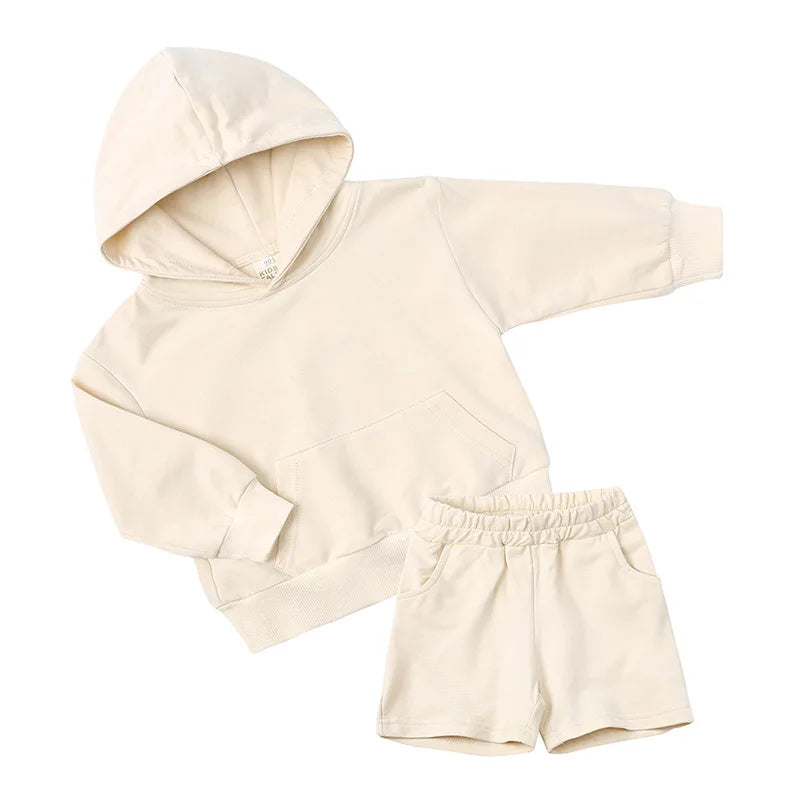 Baby Girls Boys Casual Clothes Spring Autumn Long Sleeve Fashion Sports Sets Hooded Top+Shorts Toddler Kids Sweatpants 1-6 Yrs