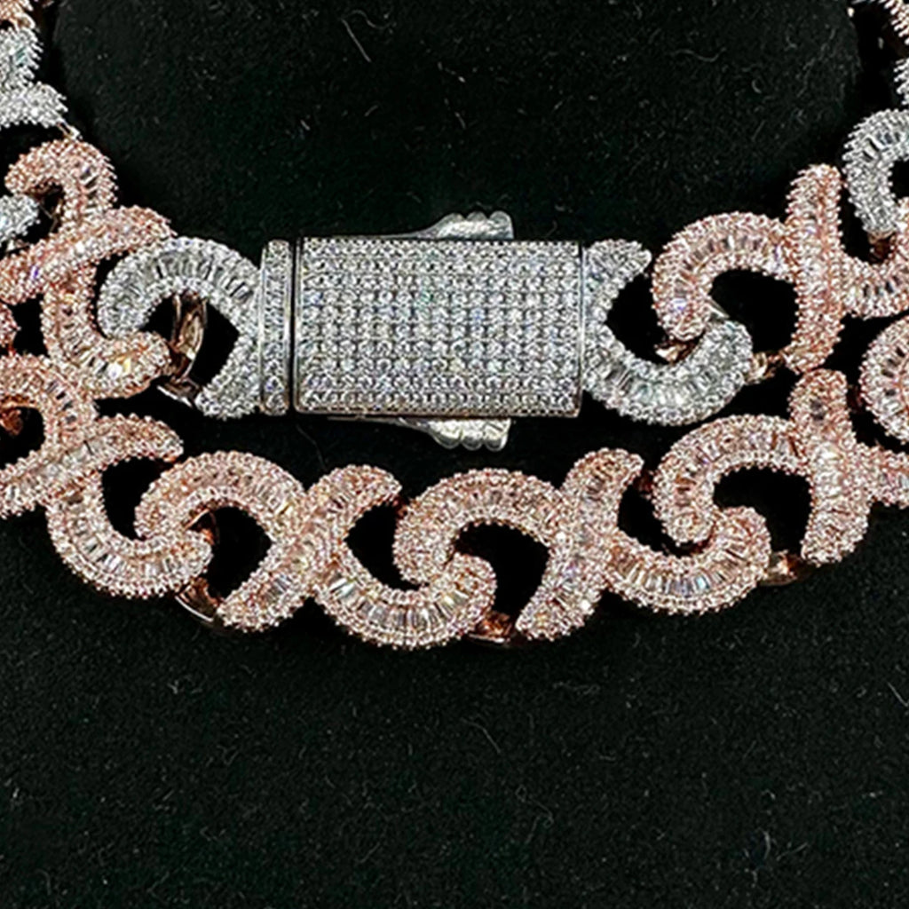 Aokaishen Spring Clasp Baguette Infinity Chain for Women Necklace Choker Real Gold Plated Hip Hop Jewelry